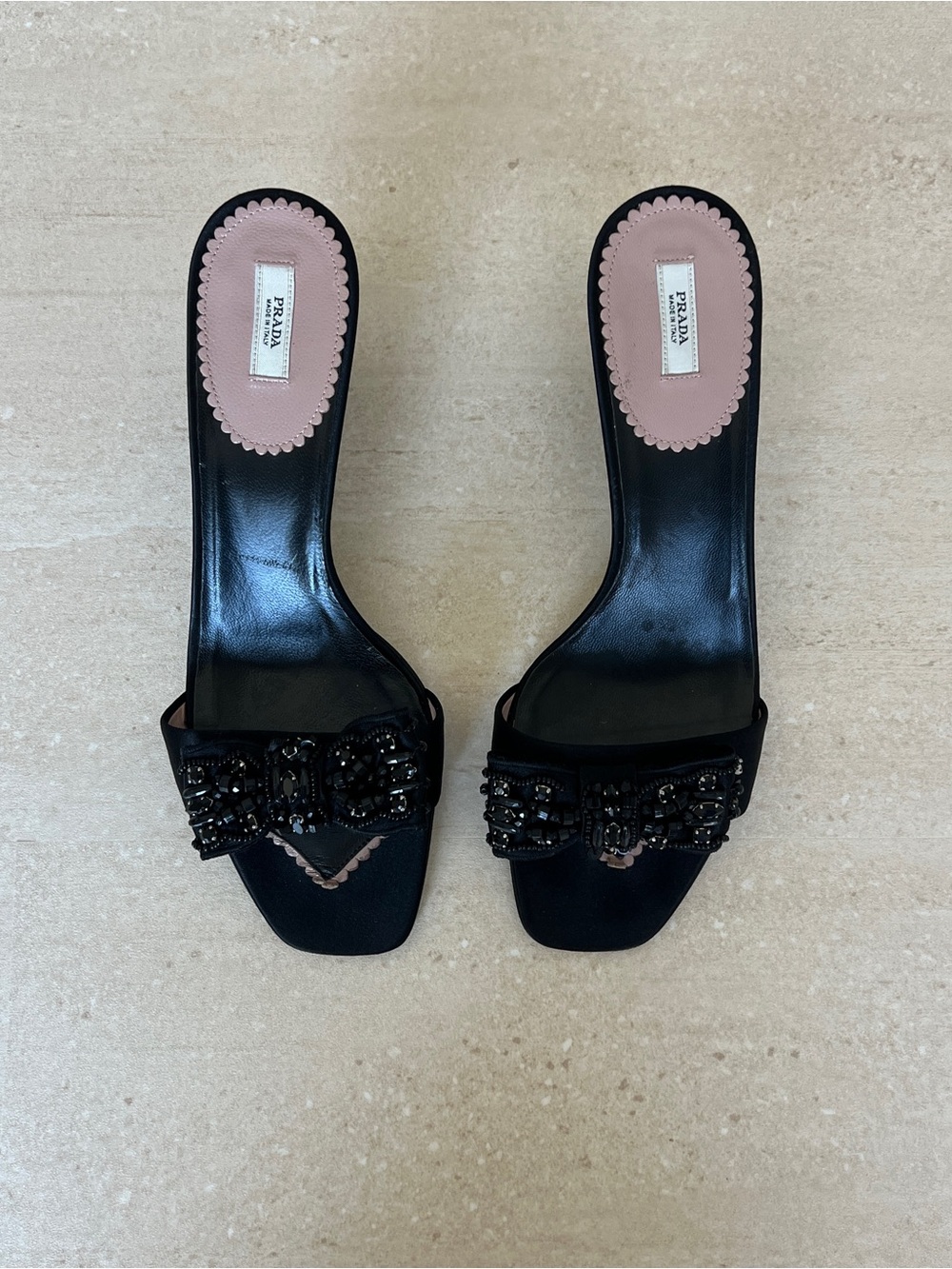 vintage prada beaded bow heel sandals